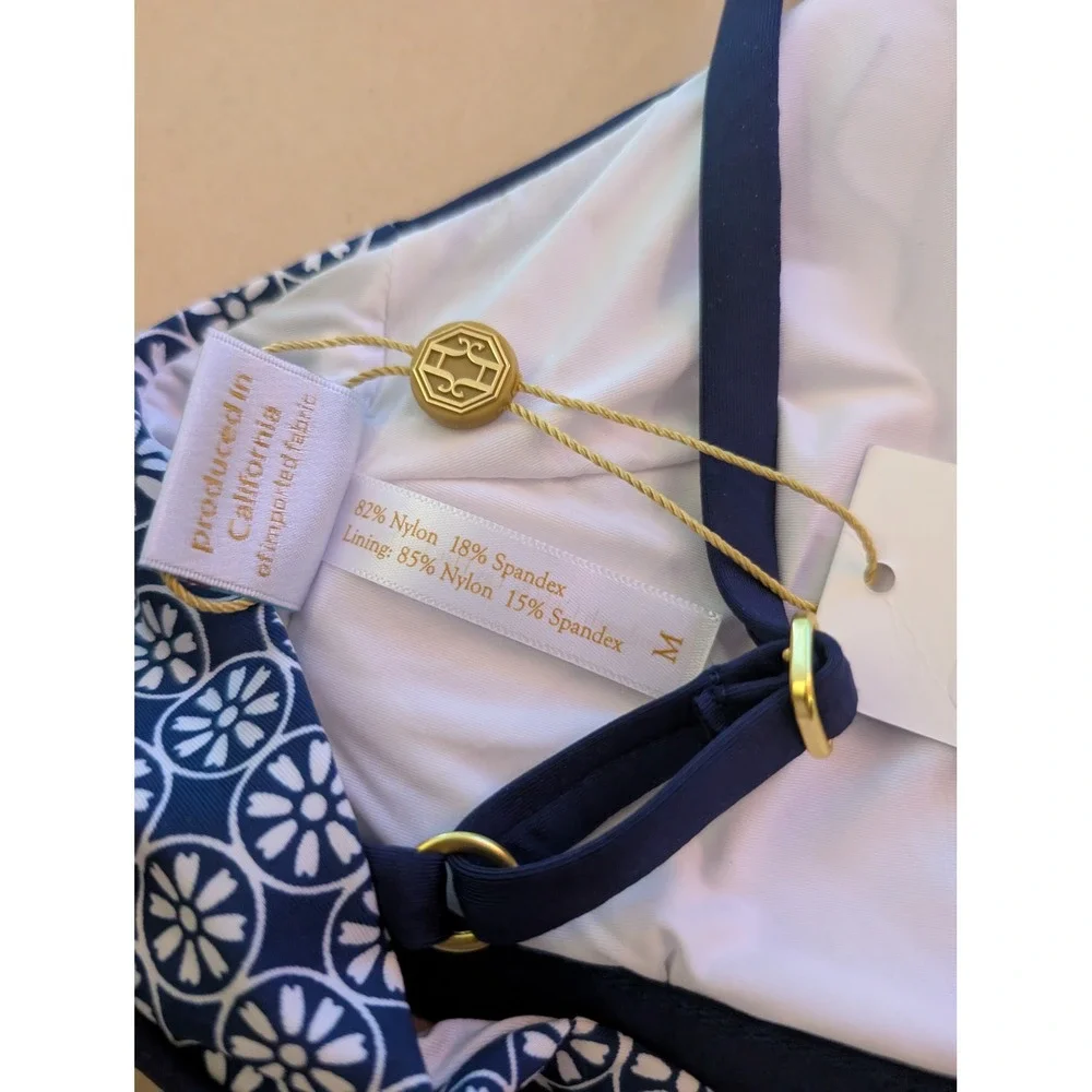 Draper James x Helen Jon Banded Bralette Geo Flower Swim Top Coastal Preppy